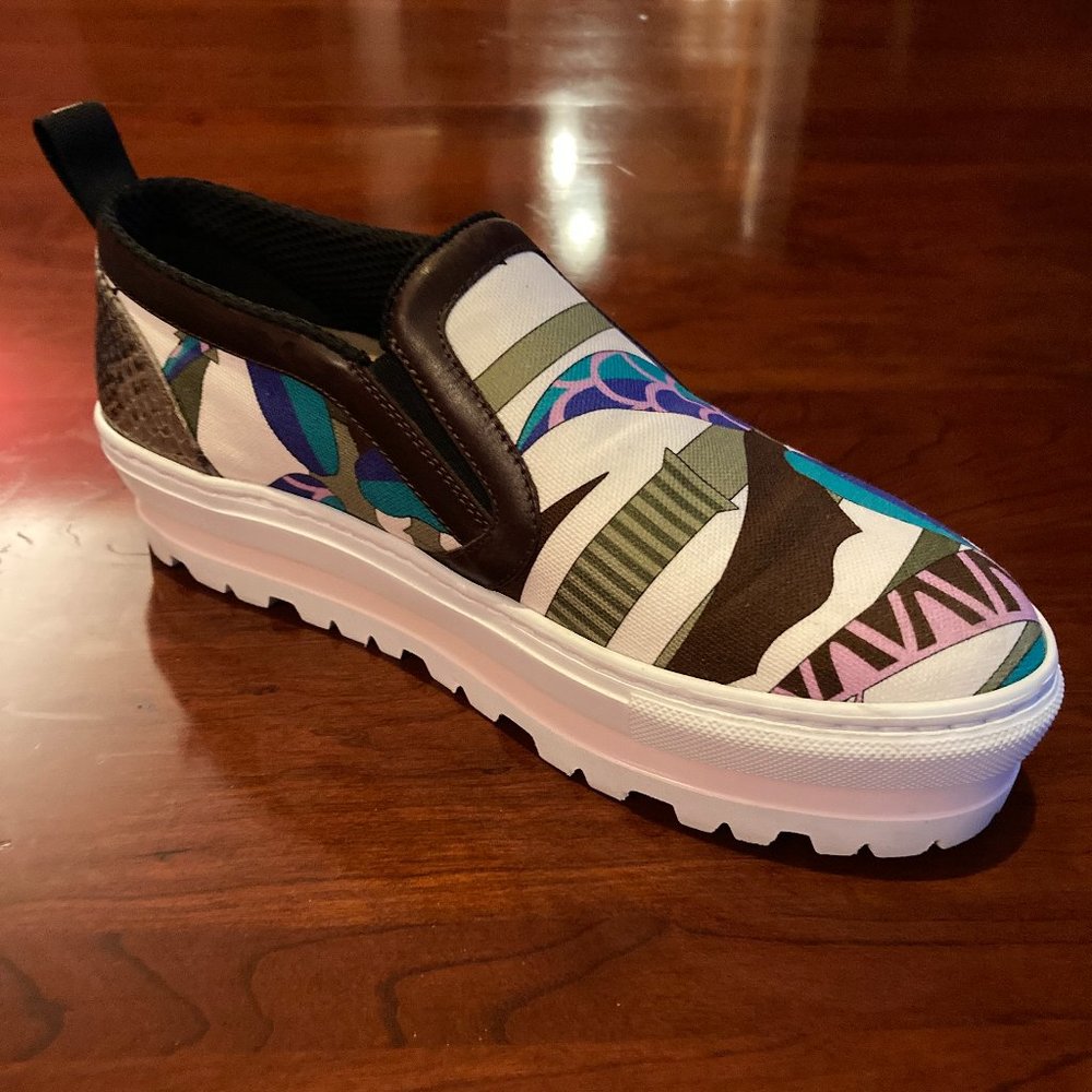 MSGM canvas leather platform slip on
